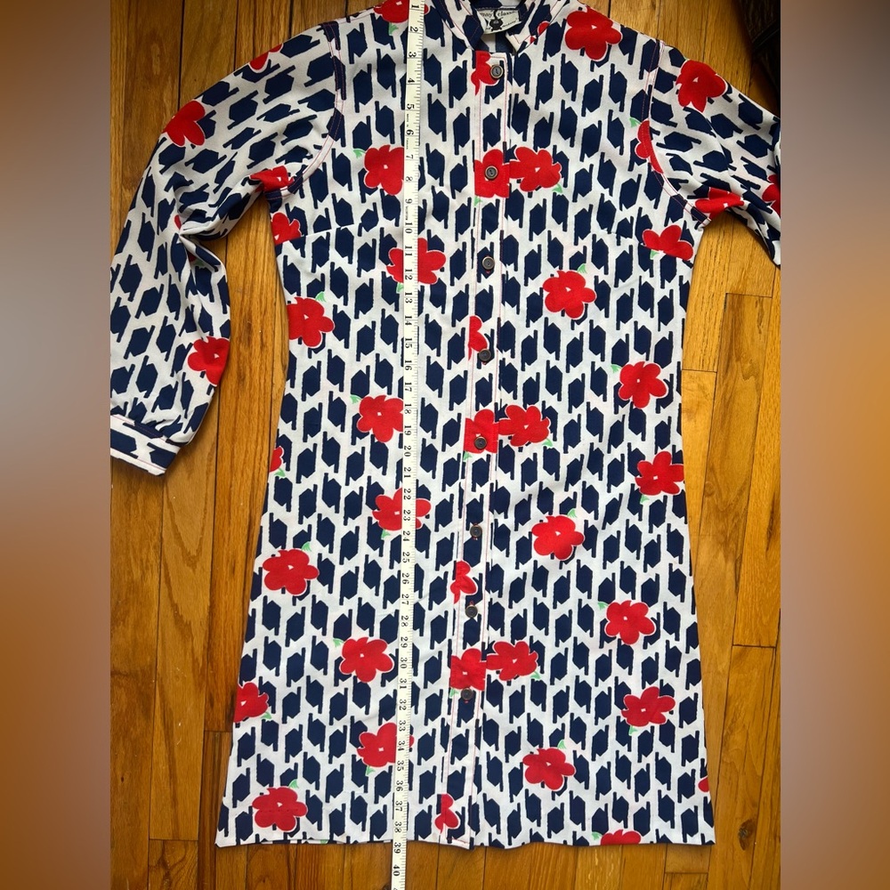 Vintage Stylish Red and Blue Floral Patterned Women's Coat Dress - Picture 5 of 6